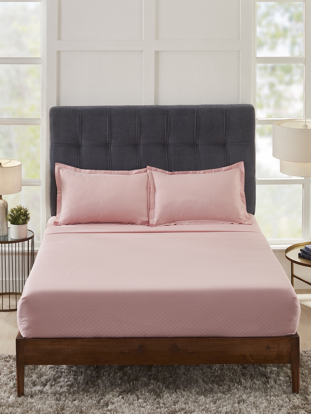 

MYTRIDENT Geometric 300 TC King Cotton Bedsheet with 2 Pillow Covers, Rose