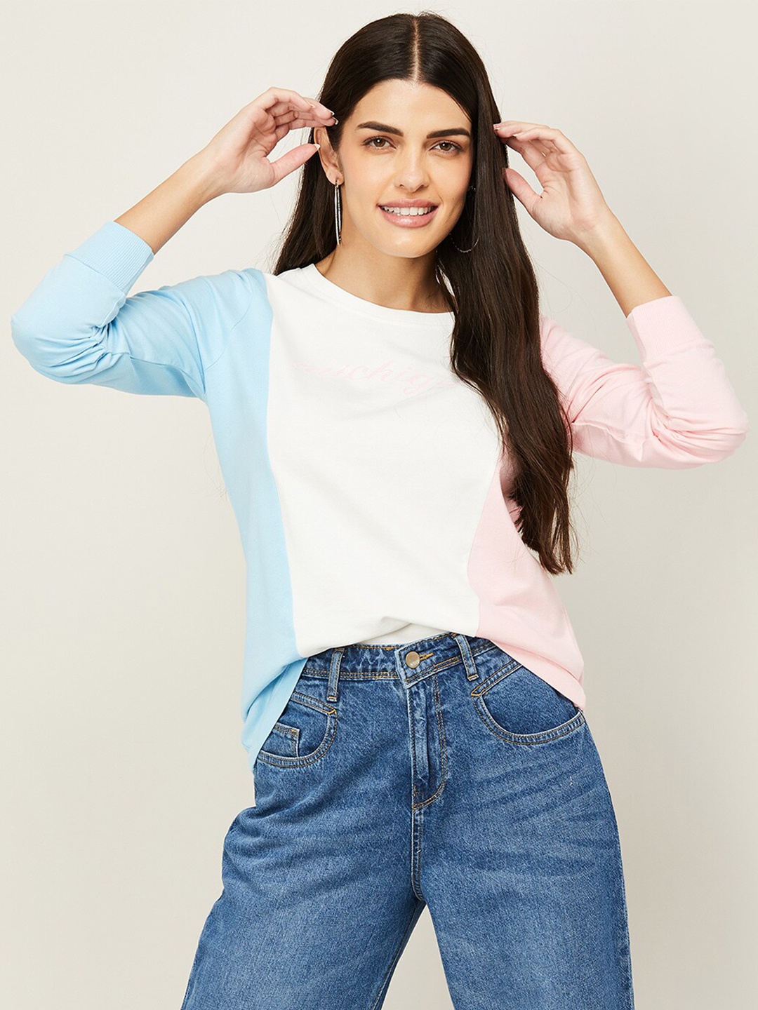 

Fame Forever by Lifestyle Women Pink Colourblocked Cotton Sweatshirt