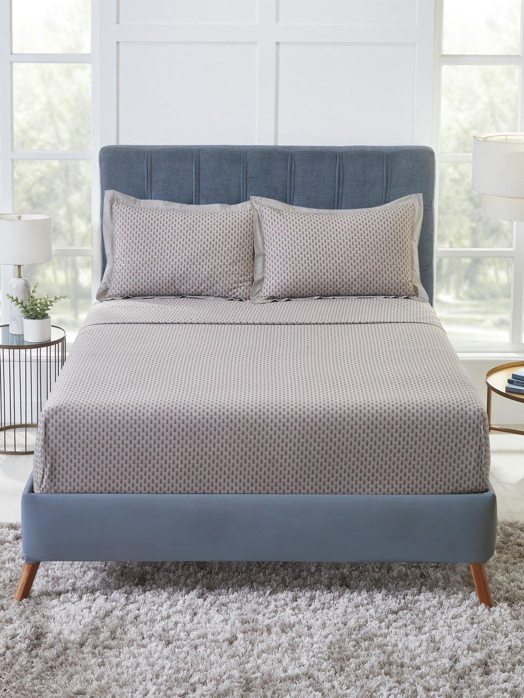 

MYTRIDENT Retreat Kalakari Deco Rose Pure Cotton 150 TC King Bedsheet With 2 Pillow Covers, Grey