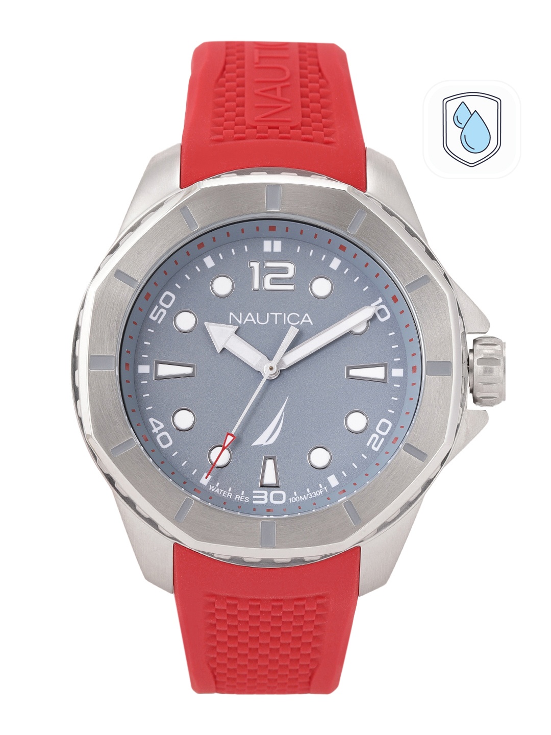 

Nautica Men Grey Dial & Red Textured Straps Analogue Watch NAPKMF202