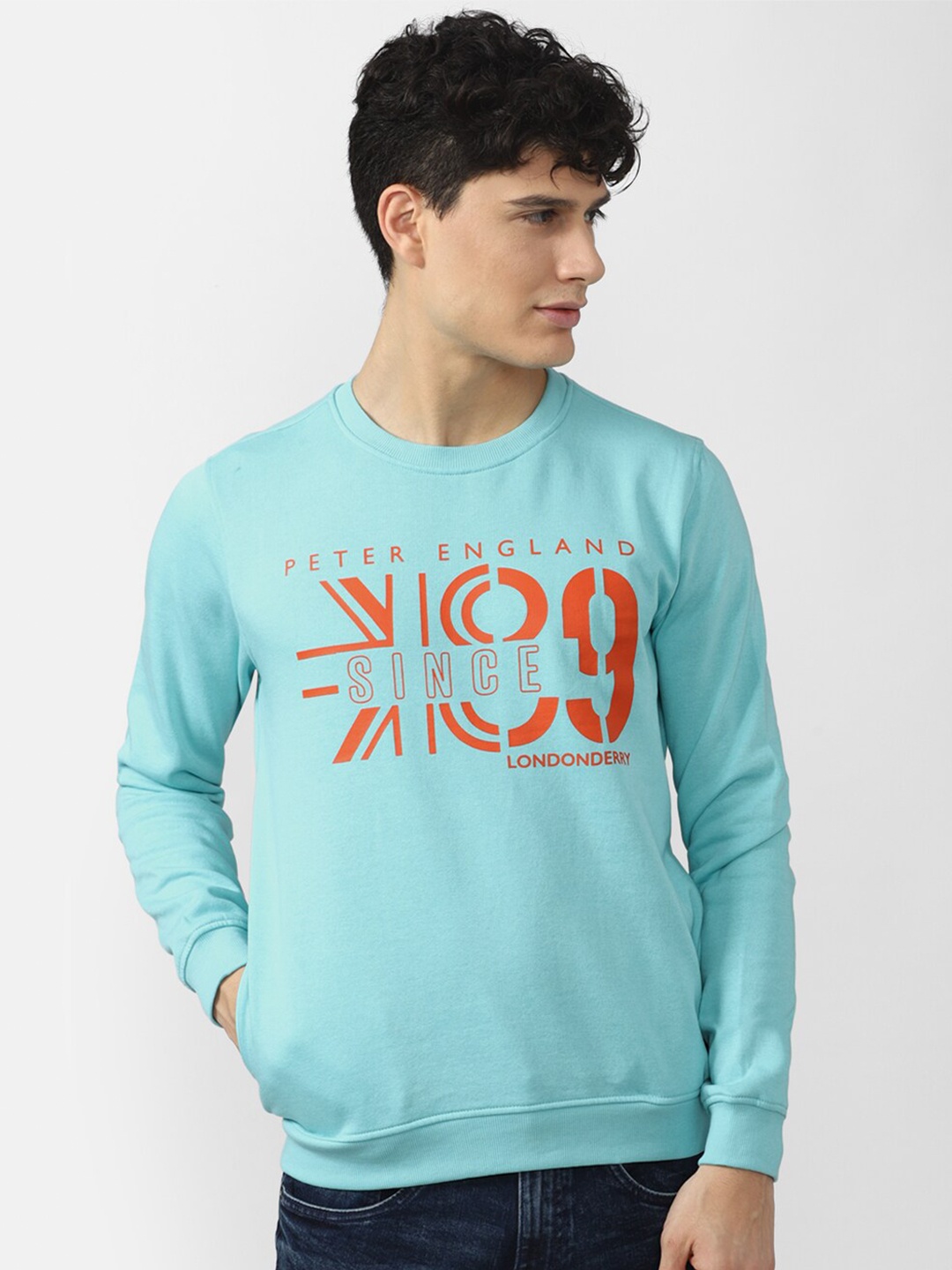 

Peter England Casuals Men Cotton Blue Printed Sweatshirt