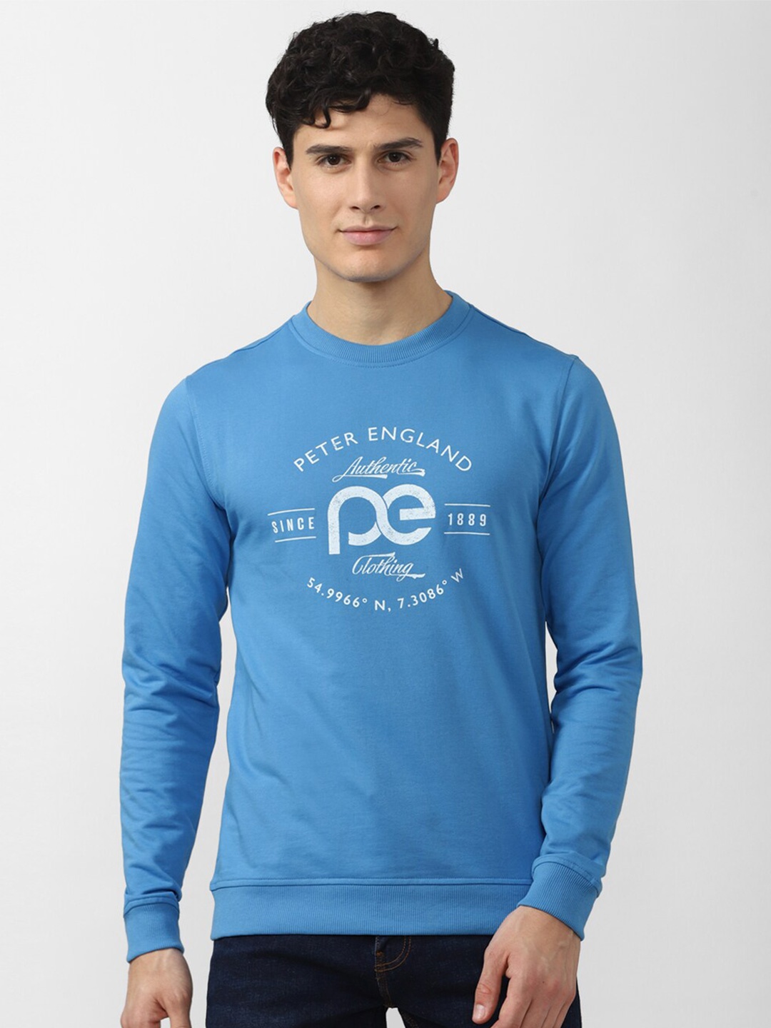 

Peter England Casuals Men Blue Printed Sweatshirt