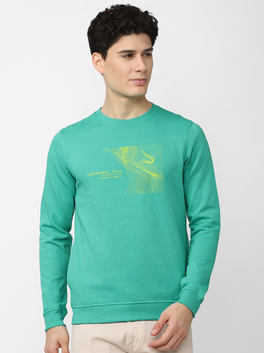 

Peter England Casuals Men Green Printed Sweatshirt