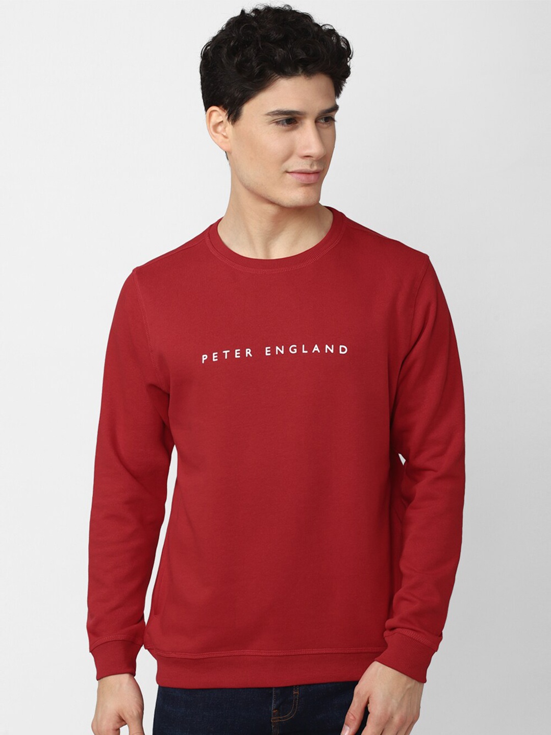 

Peter England Casuals Men Red Printed Sweatshirt