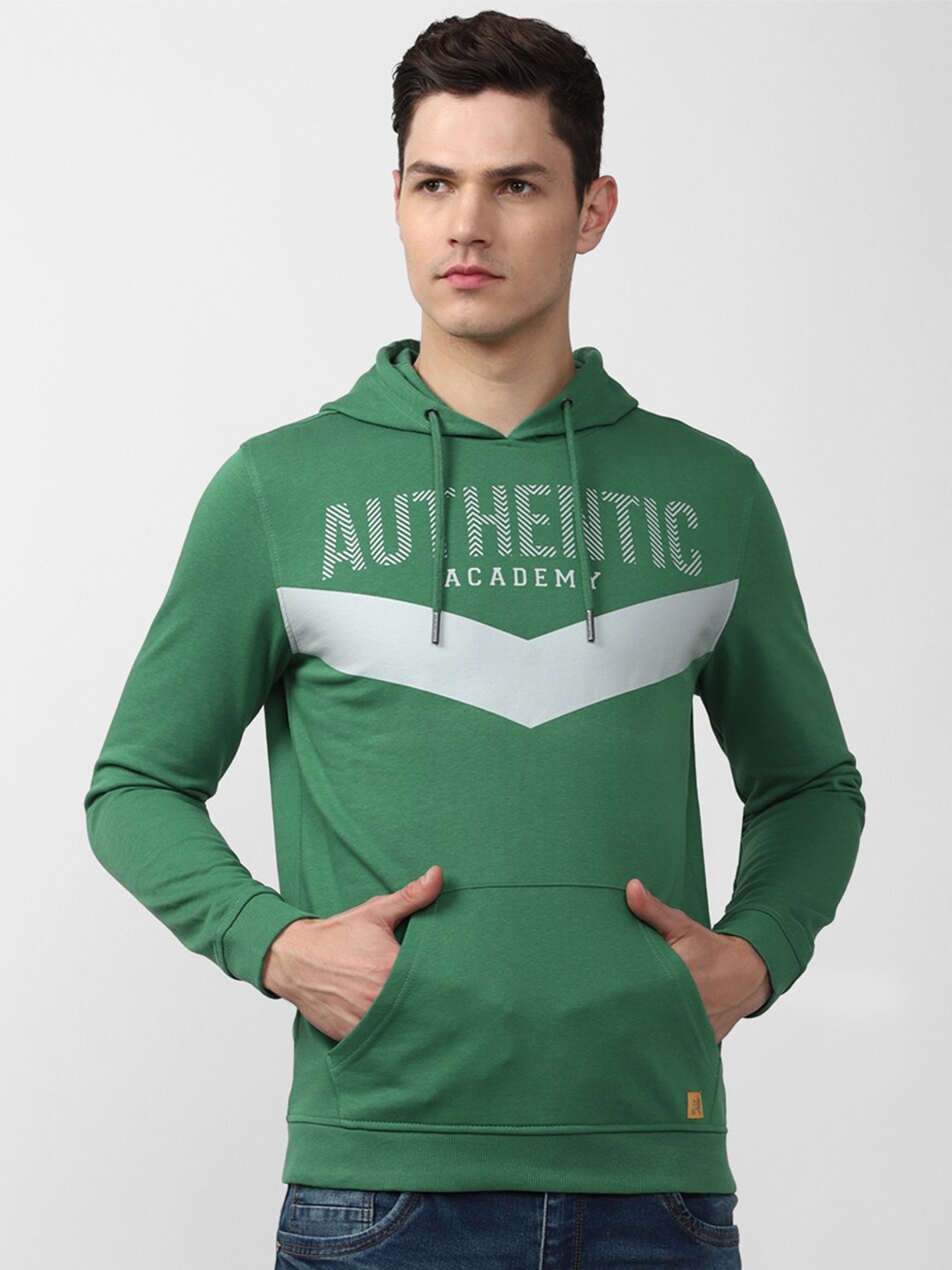 

Van Heusen ACADEMY Men Green Printed Hooded Sweatshirt
