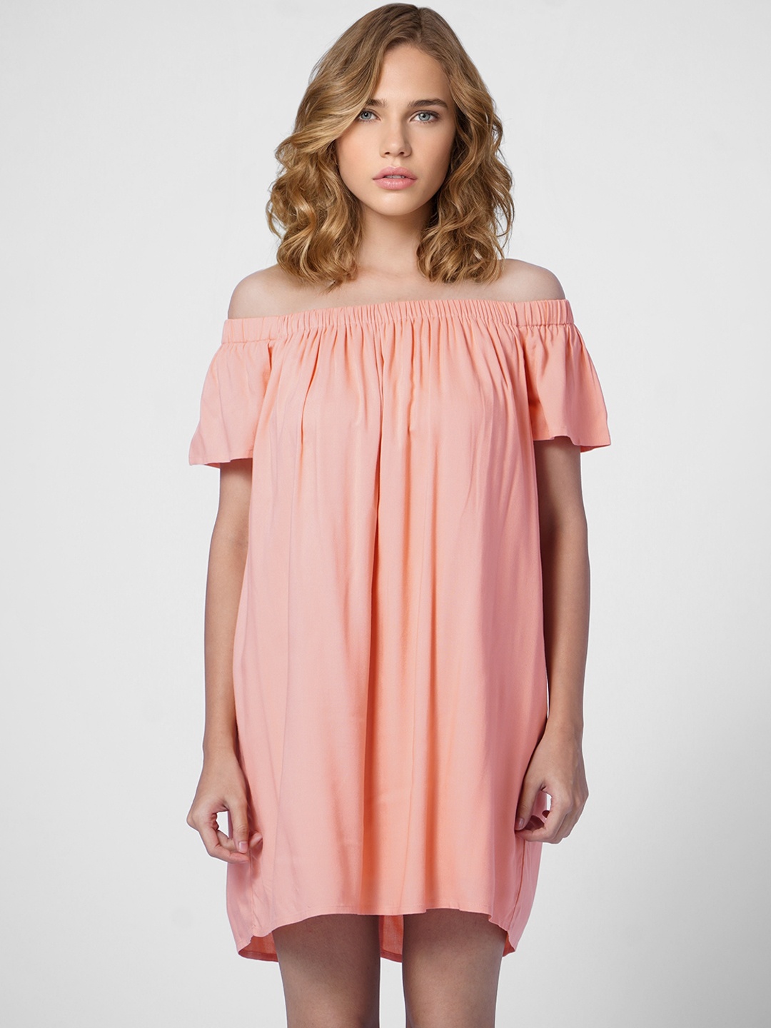

ONLY Women Coral Off-Shoulder A-Line Dress