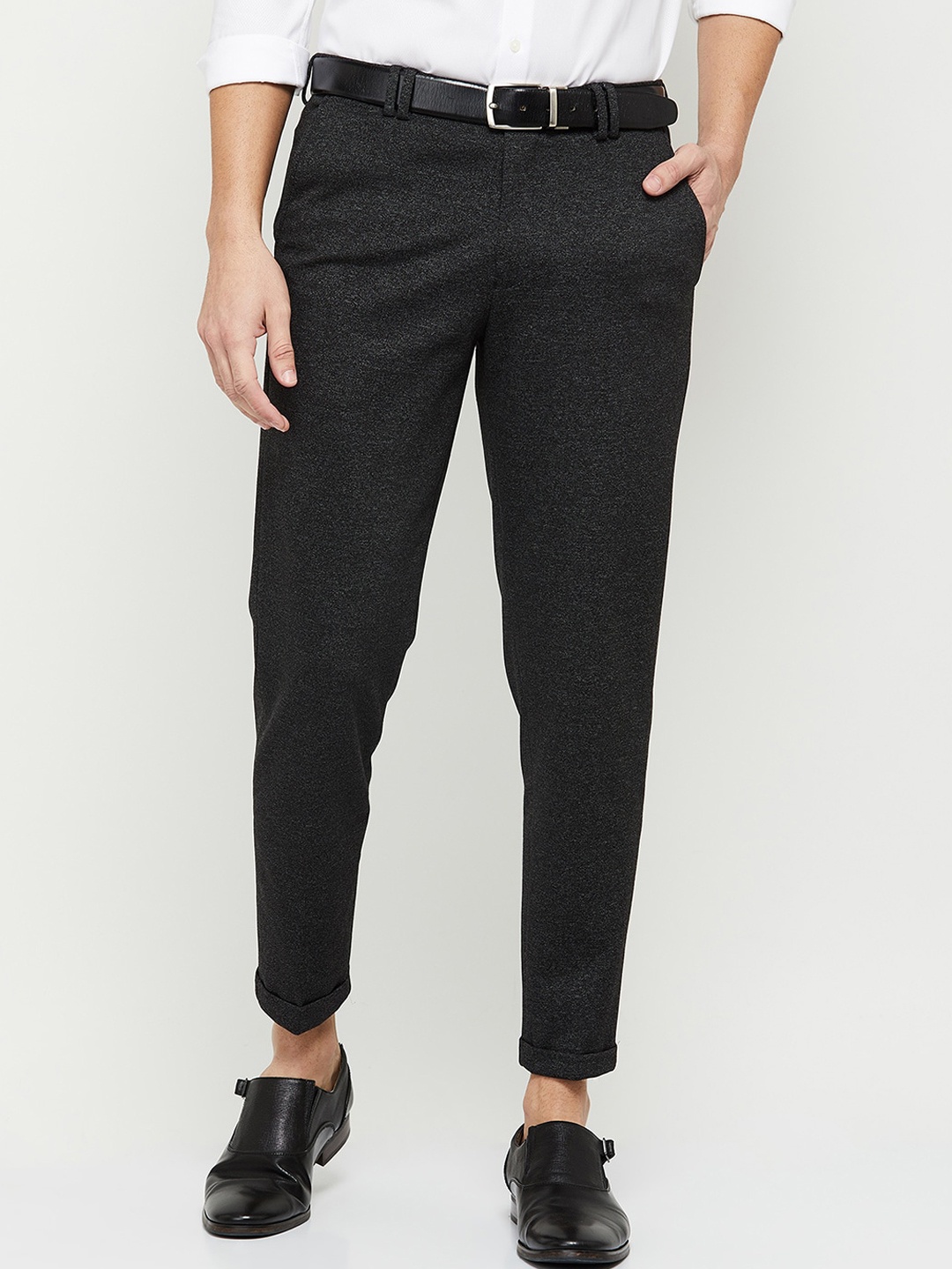 

max Men Charcoal Textured Cotton Trouser