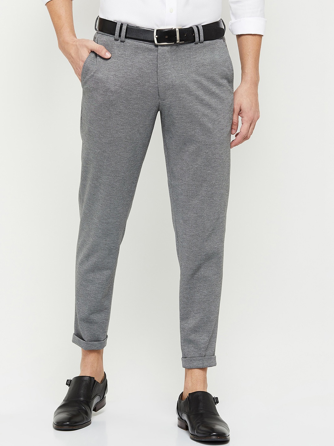 

max Men Grey Textured Trousers