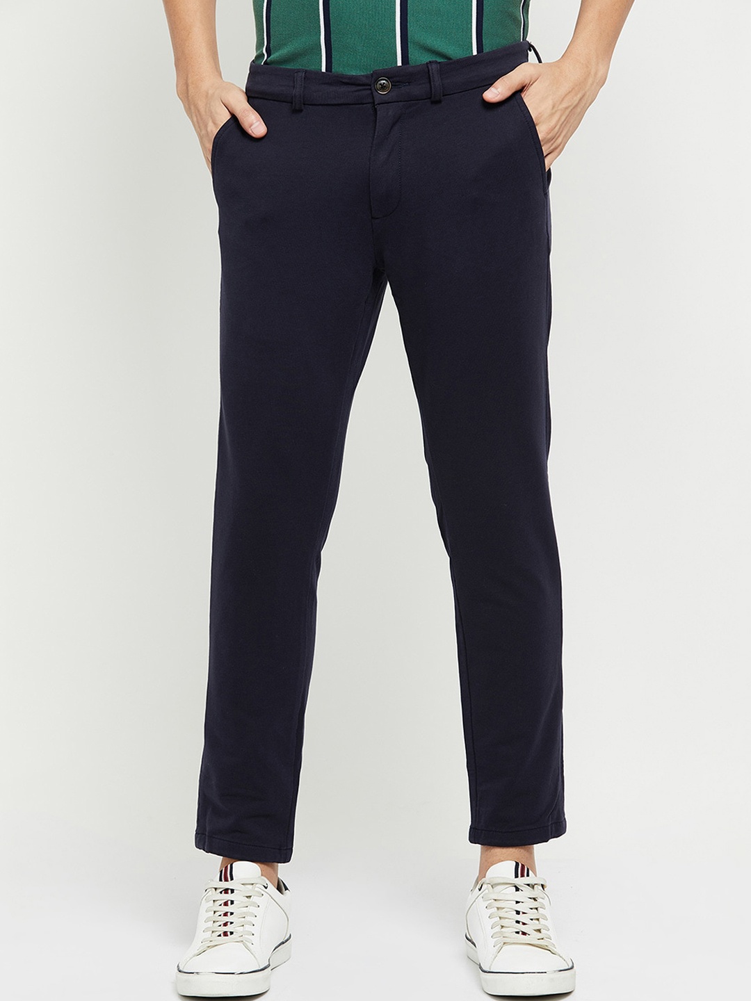 

max Men Blue Solid Trousers
