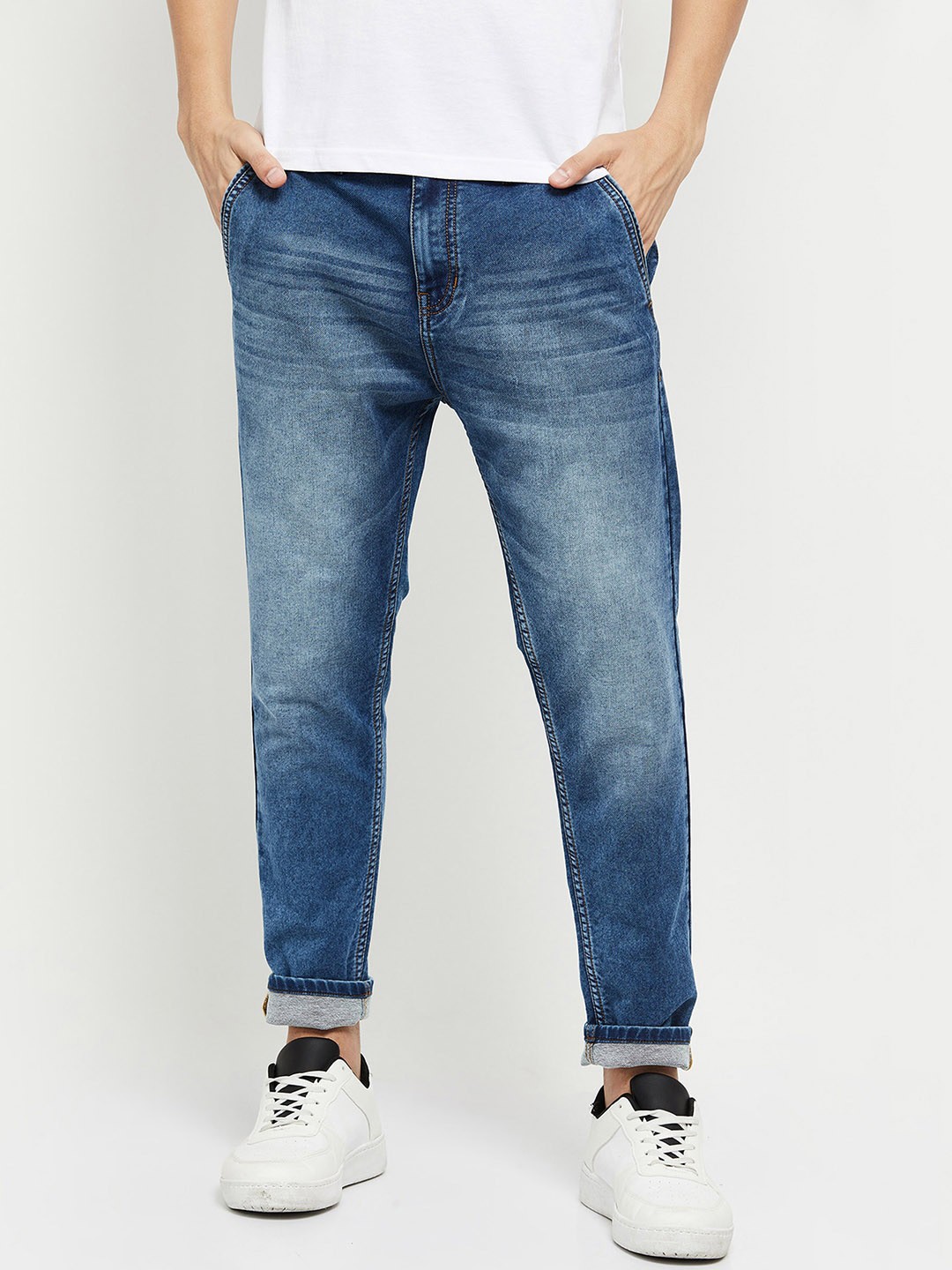 

max Men Blue Faded Joggers Trousers