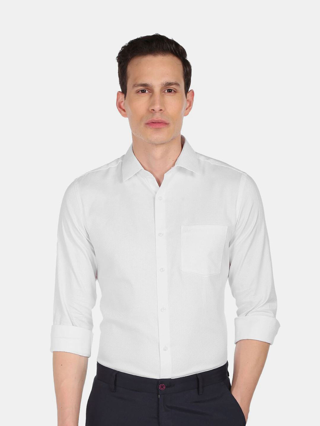 

Arrow Men White Cutaway Collar Dobby Weave Pure Cotton Formal Shirt