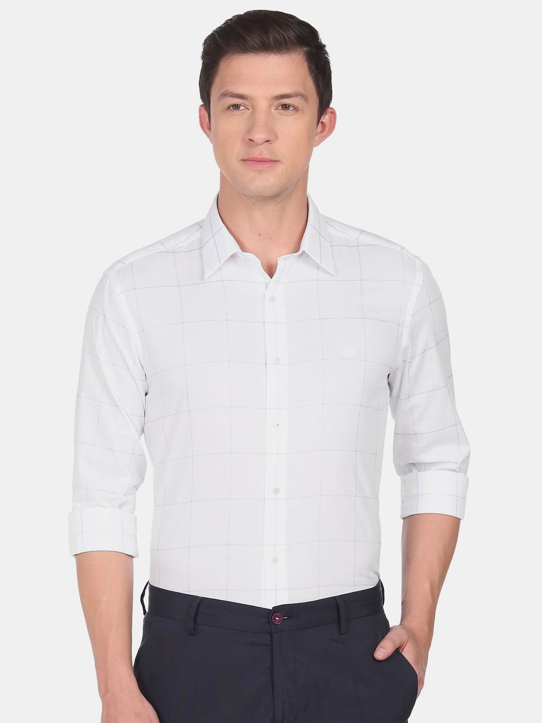 

Arrow Men White Slim Fit Windowpane Checks Checked Cotton Formal Shirt