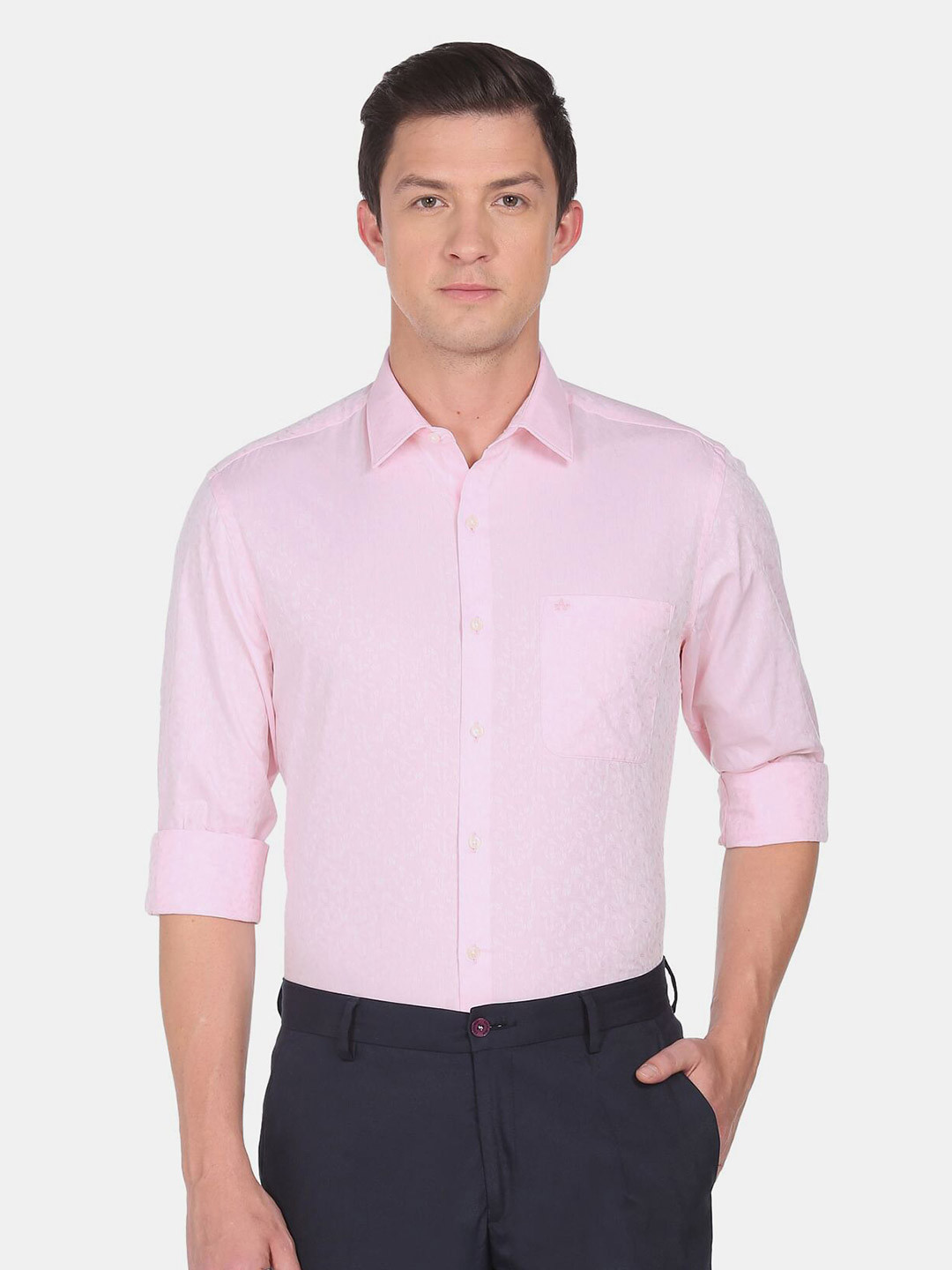 

Arrow Men Pink Self Designed Cutaway Collar Cotton Formal Shirt
