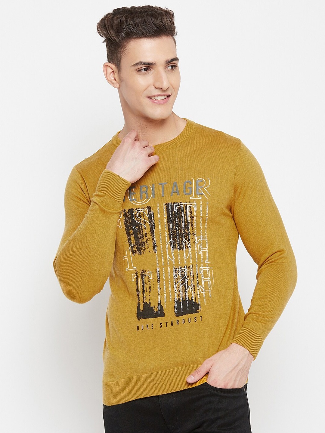 

Duke Men Mustard & White Typography Printed Pullover