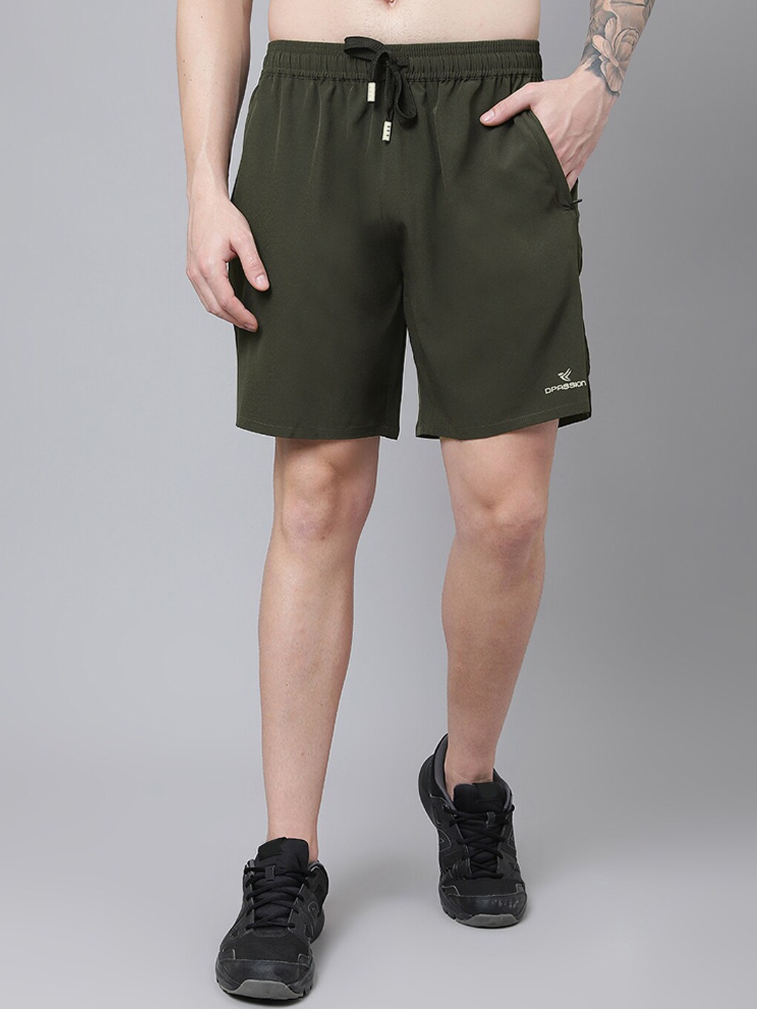 

Dpassion Men Solid Running Sports Shorts, Olive