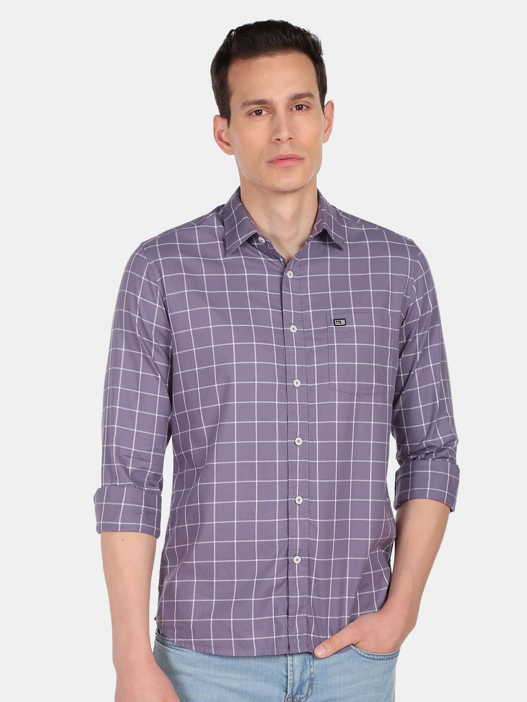 

Arrow Sport Men Purple Slim Fit Grid Tattersall Checks Checked Casual Cotton Shirt