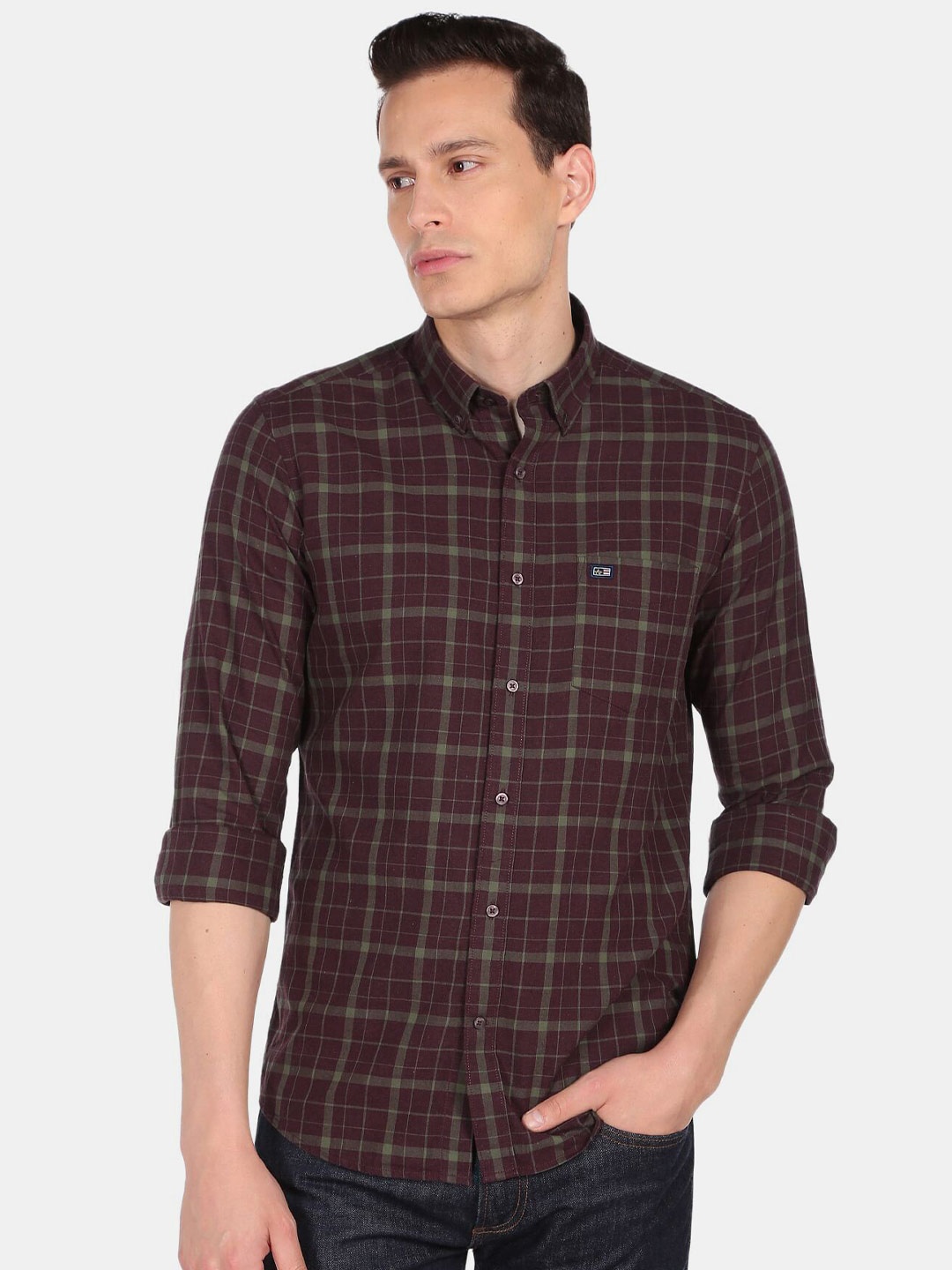 

Arrow Sport Men Slim Fit Tartan Checks Casual Shirt, Burgundy