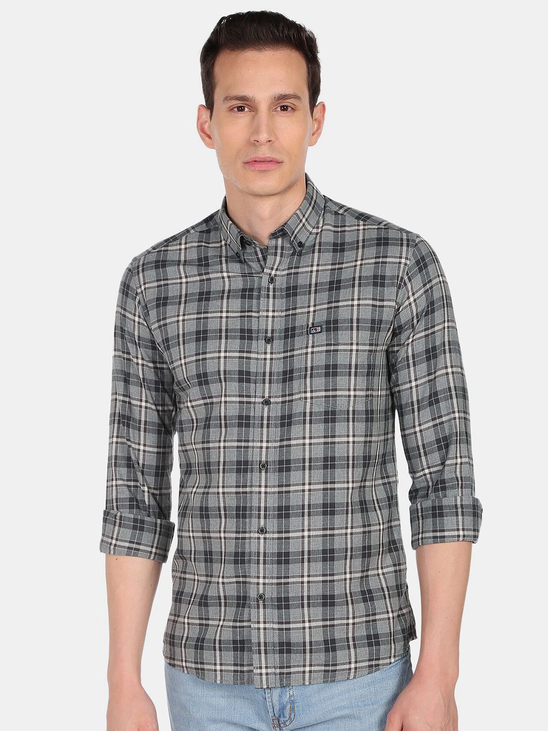 

Arrow Sport Men Pure cotton Grey Slim Fit Tartan Checks Checked Casual Shirt