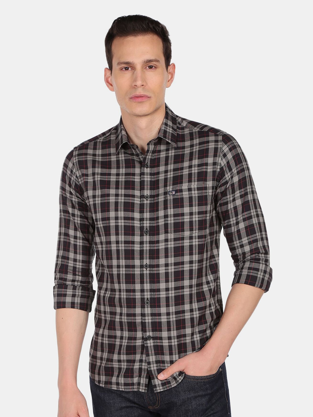 

Arrow Sport Men Pure cotton Black Slim Fit Tartan Checks Checked Casual Shirt