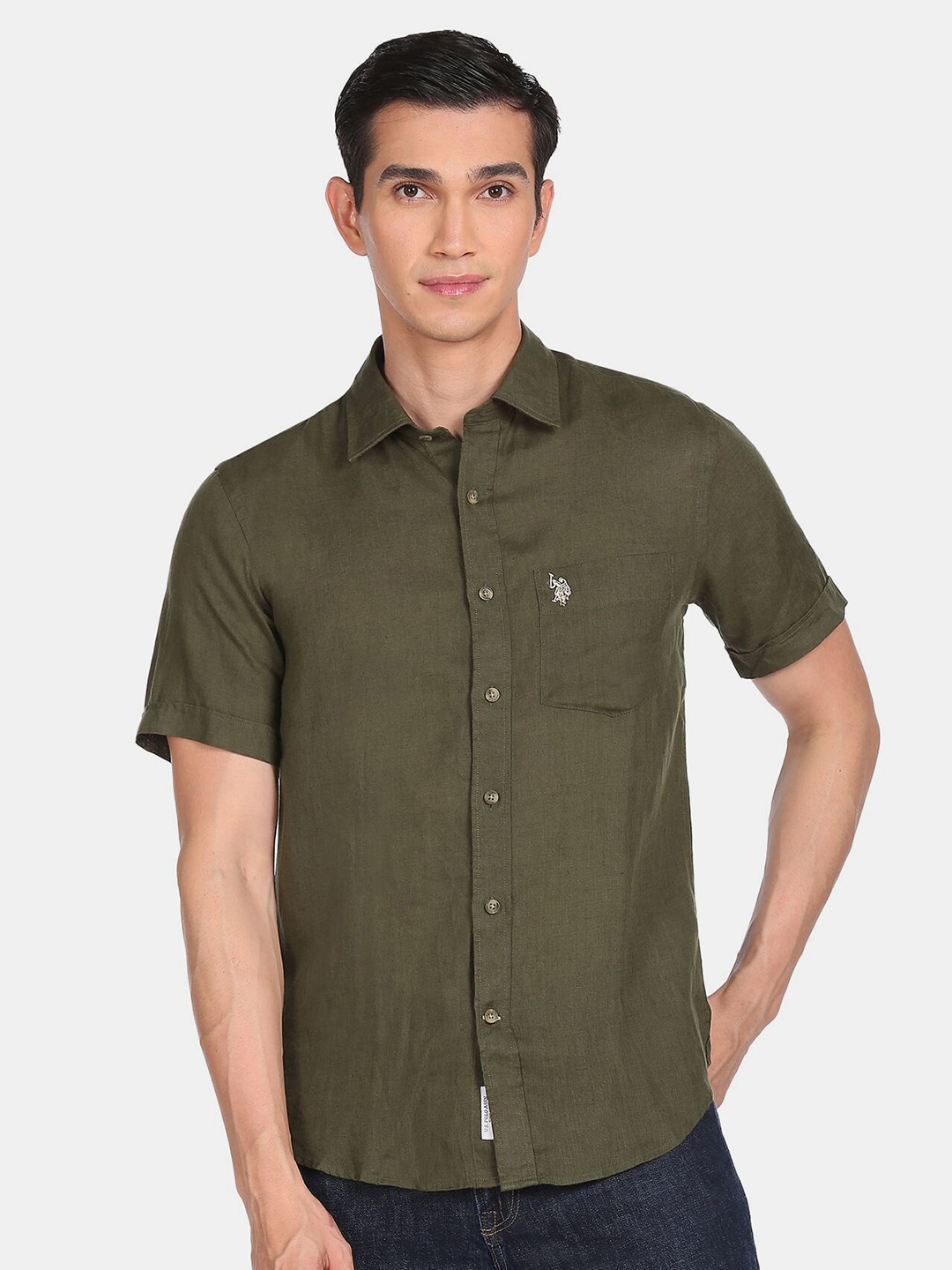 

U.S. Polo Assn. Men Green Casual Linen Shirt