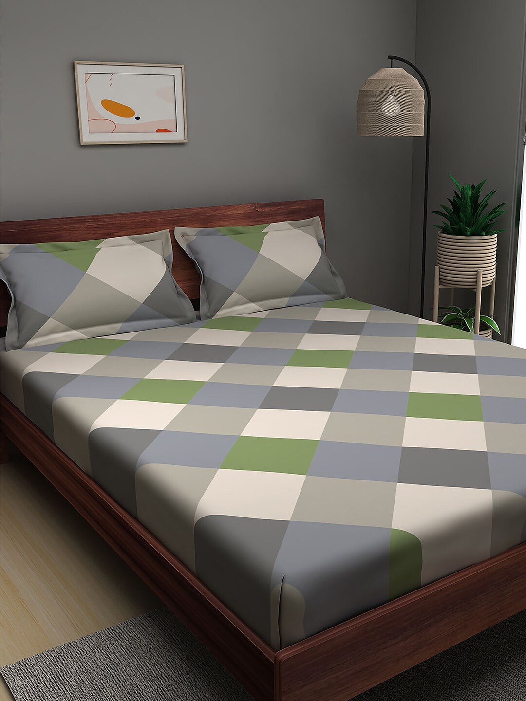 

Sleepyhead Geometric 144 TC Cotton King Bedsheet with 2 Pillow Covers, Grey