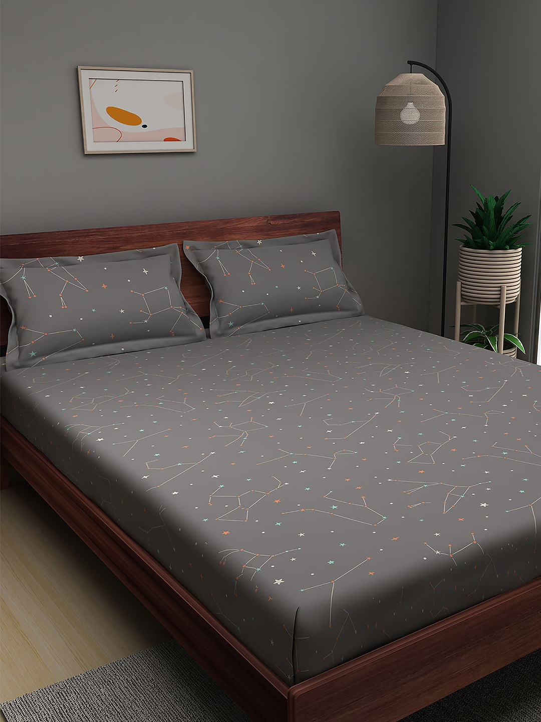 

Sleepyhead Abstarct 180 TC Cotton Queen Bedsheet with 2 Pillow Covers, Grey