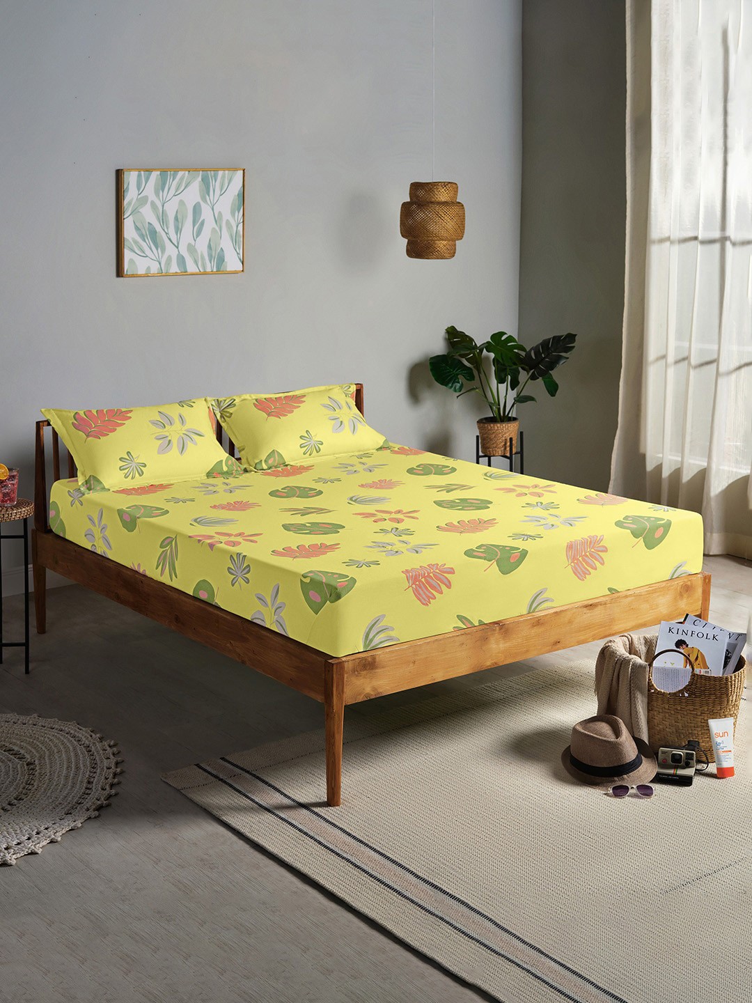 

Sleepyhead Floral 180 TC Cotton King Bedsheet with 2 Pillow Covers, Yellow