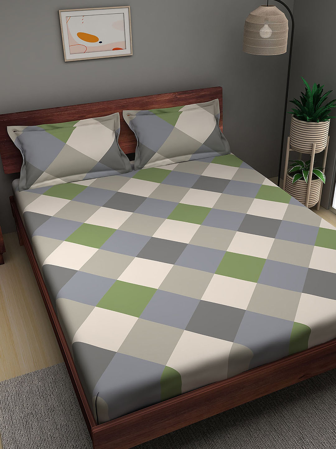 

Sleepyhead Geometric 144 TC Cotton Queen Bedsheet with 2 Pillow Covers, Grey