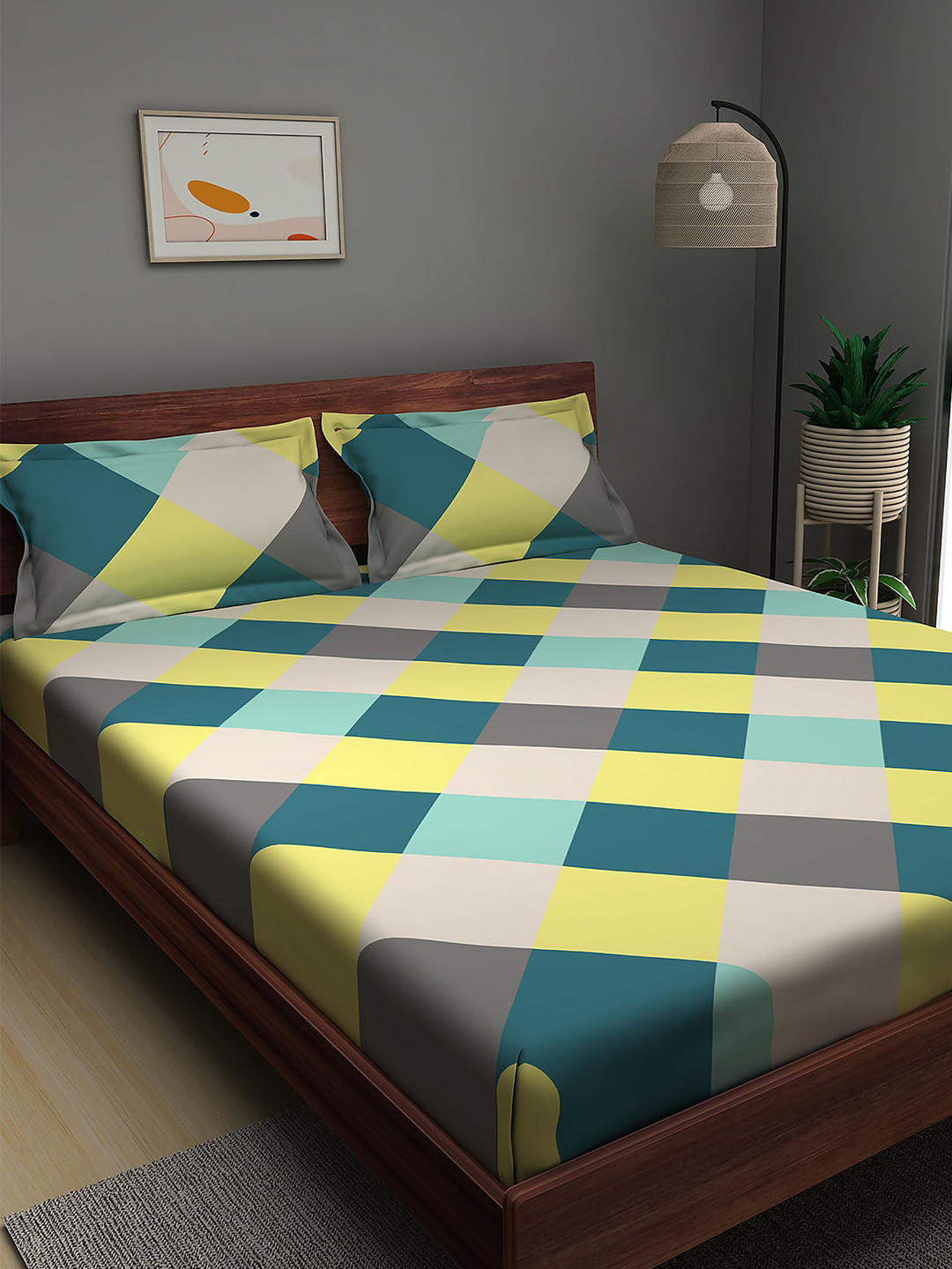 

Sleepyhead Geometric 144 TC King Cotton Bedsheet with 2 Pillow Covers, Green