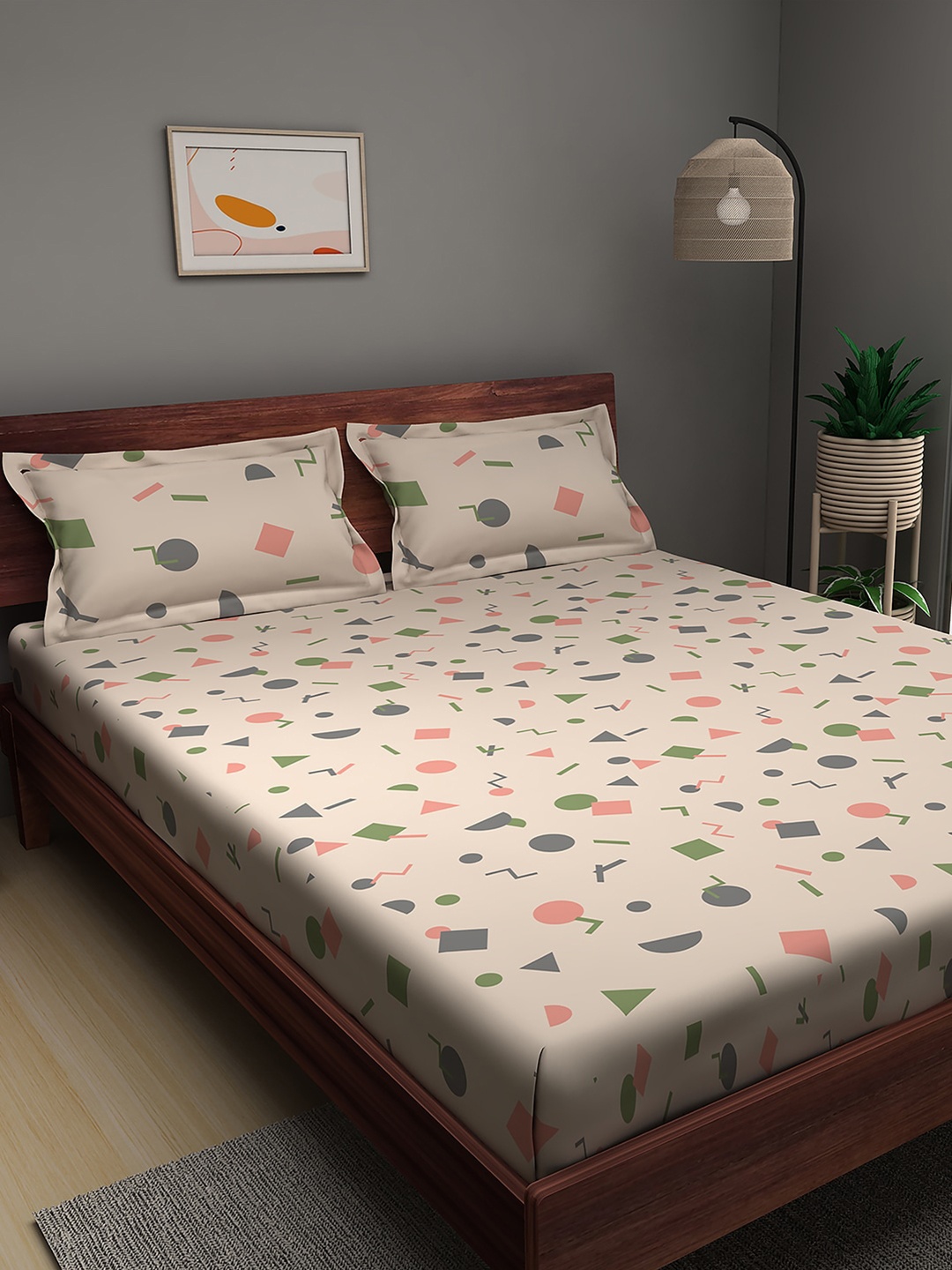 

Sleepyhead 144 TC King Cotton Bedsheet with 2 Pillow Covers, Cream