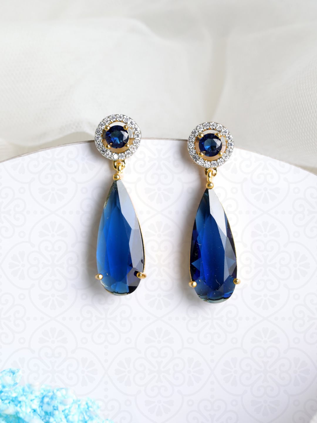 

Priyaasi Blue Silver-Plated Contemporary Drop Earrings