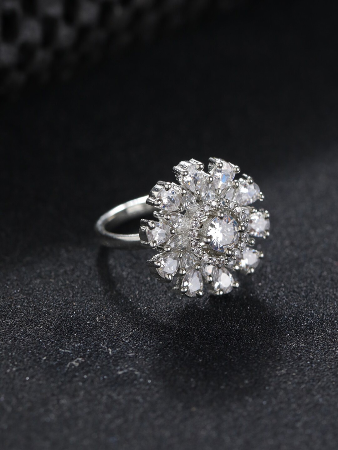 

Priyaasi Silver-Plated AD-Stone Studded Finger Ring