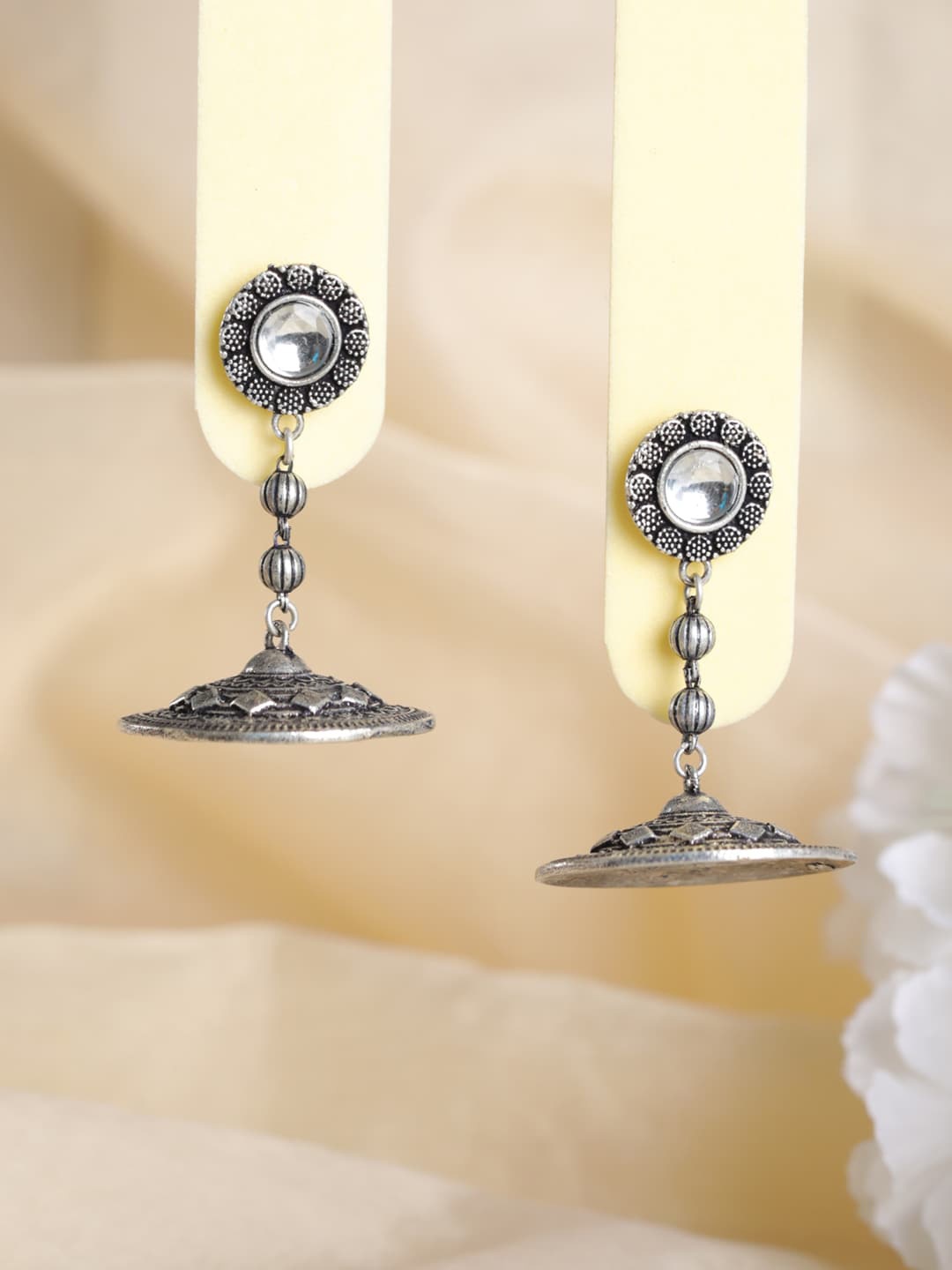 Priyaasi Silver-Toned Silver Plated Contemporary Drop Earrings