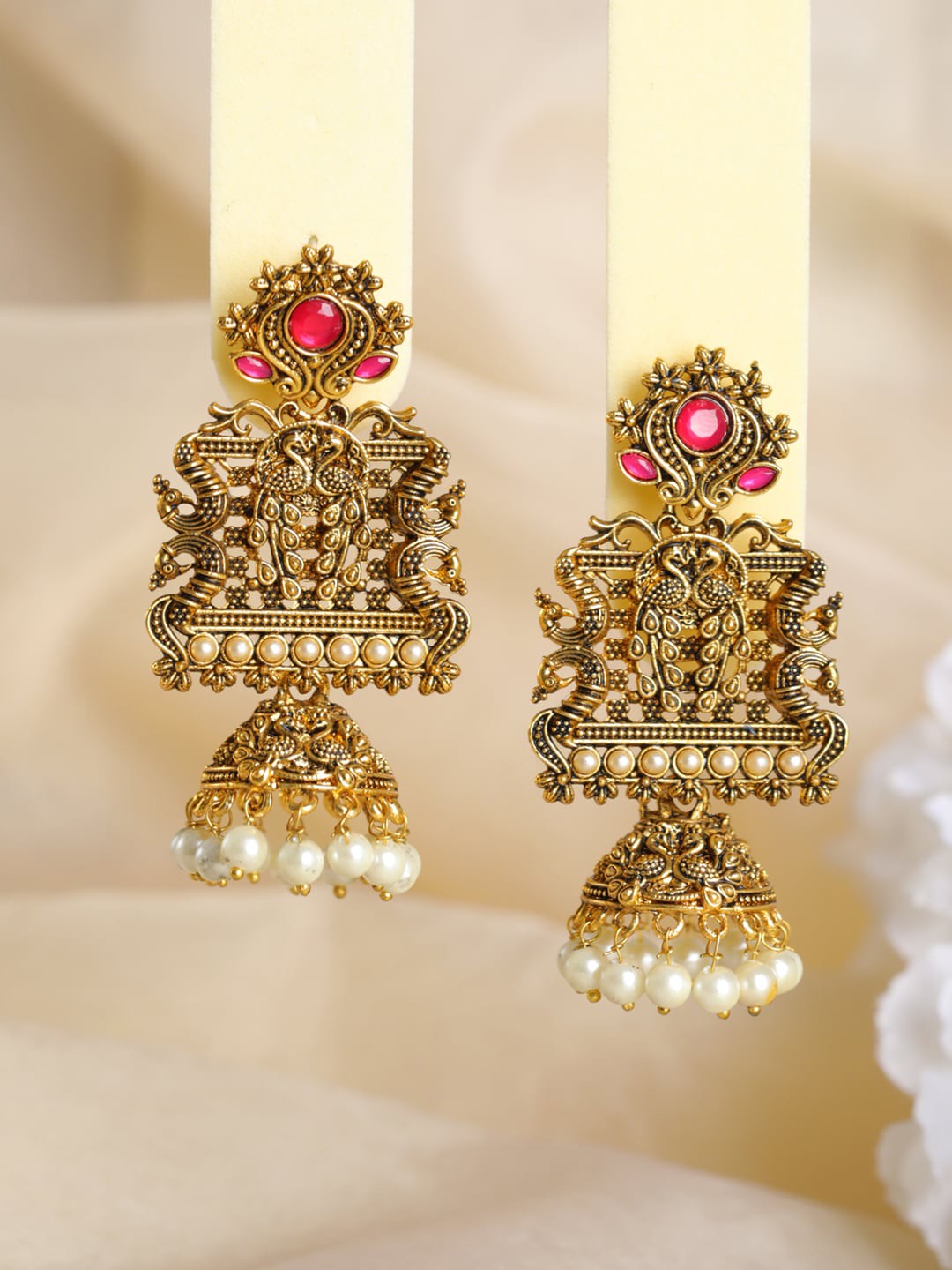 

Priyaasi Contemporary Pink & Gold-Plated Jhumkas Earrings