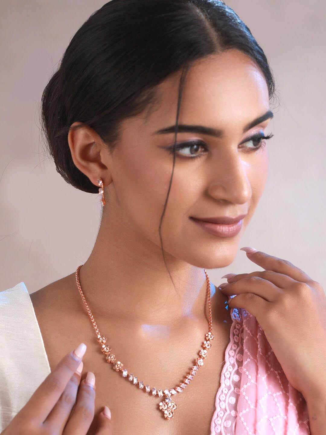 

Priyaasi Rose Gold-Plated AD Stone-Studded Jewellery Set