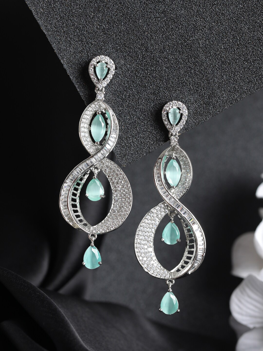 

Priyaasi Contemporary Blue & Silver-Plated Drop Earrings