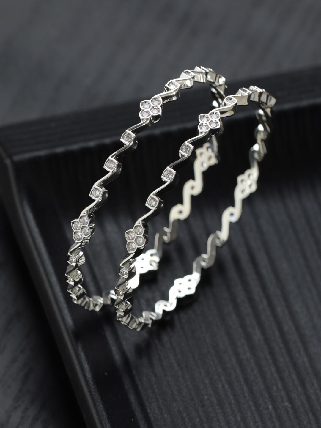 

Priyaasi Women Set of 2 Silver-Plated White AD Bangles