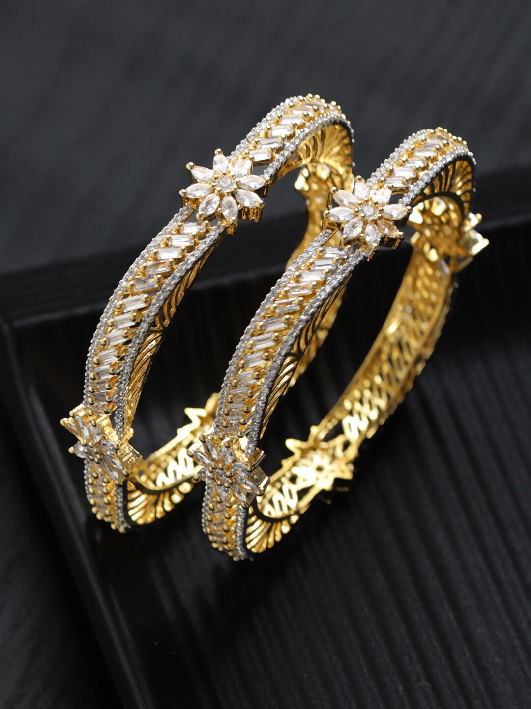 

Priyaasi Set of 2 Gold-Plated & White AD Stone-Studded Bangle