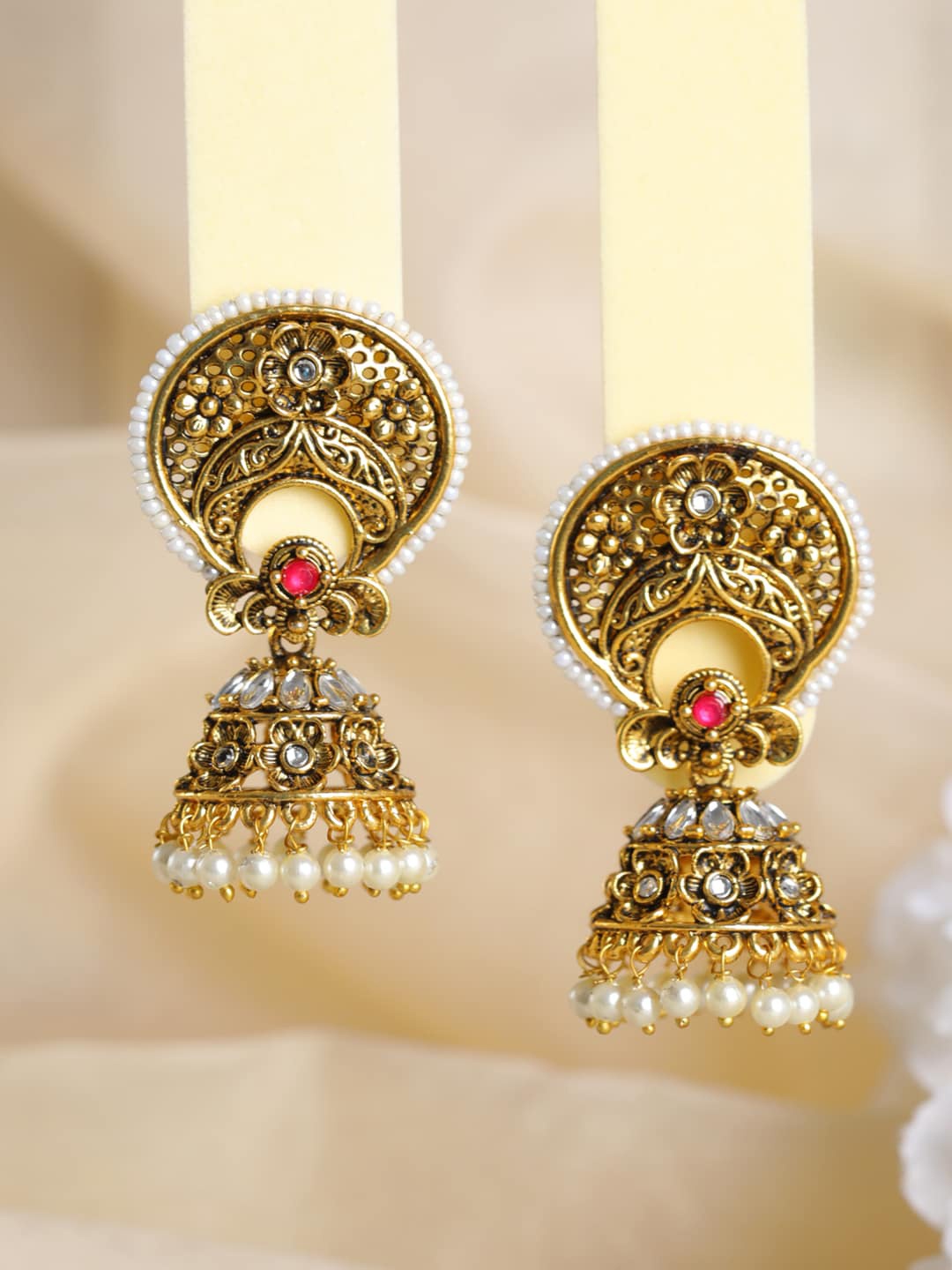 

Priyaasi Contemporary Red & Gold-Plated Jhumkas Earrings
