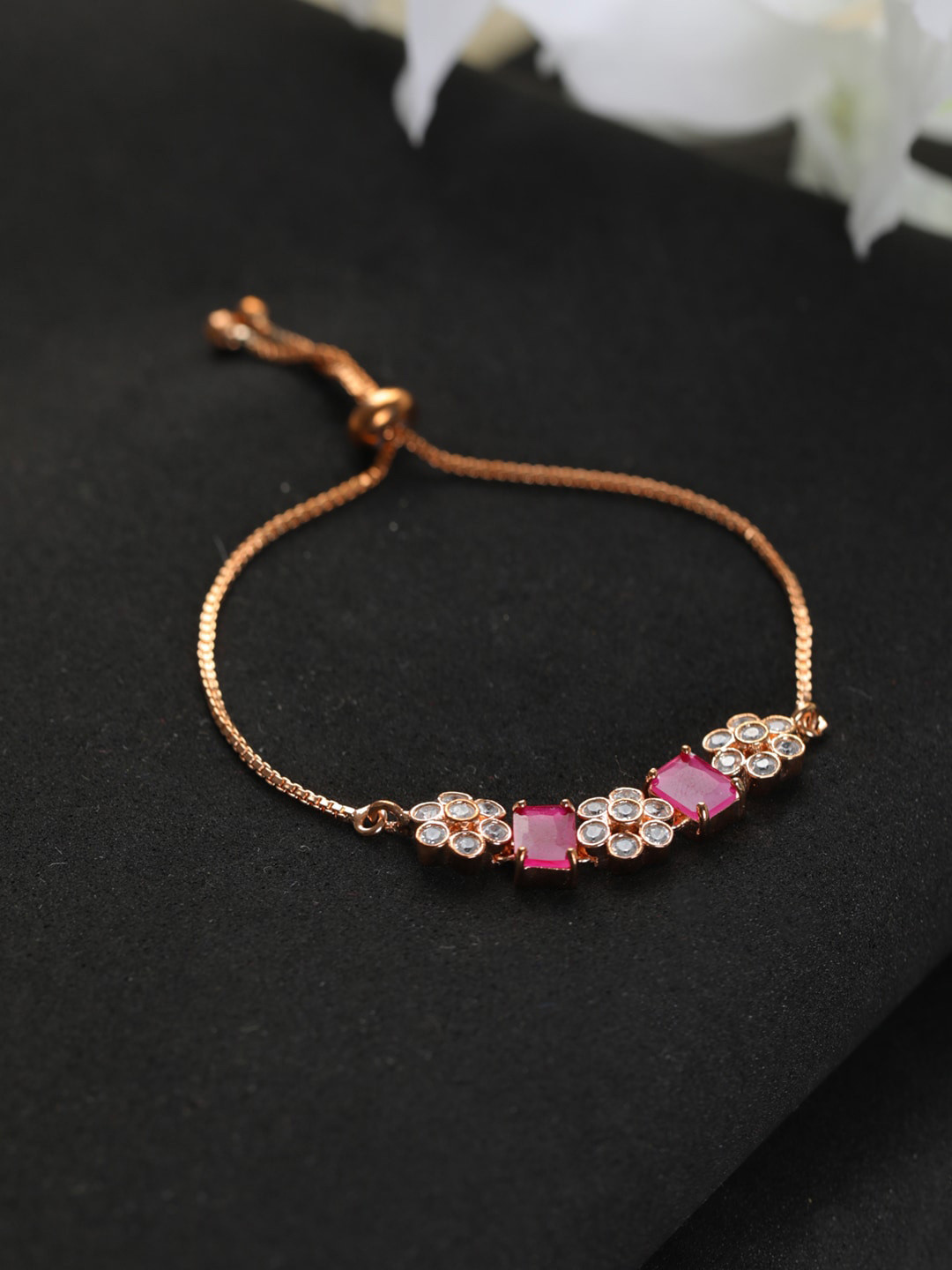 

Priyaasi Women Brass American Diamond Rose Gold-Plated Link Bracelet