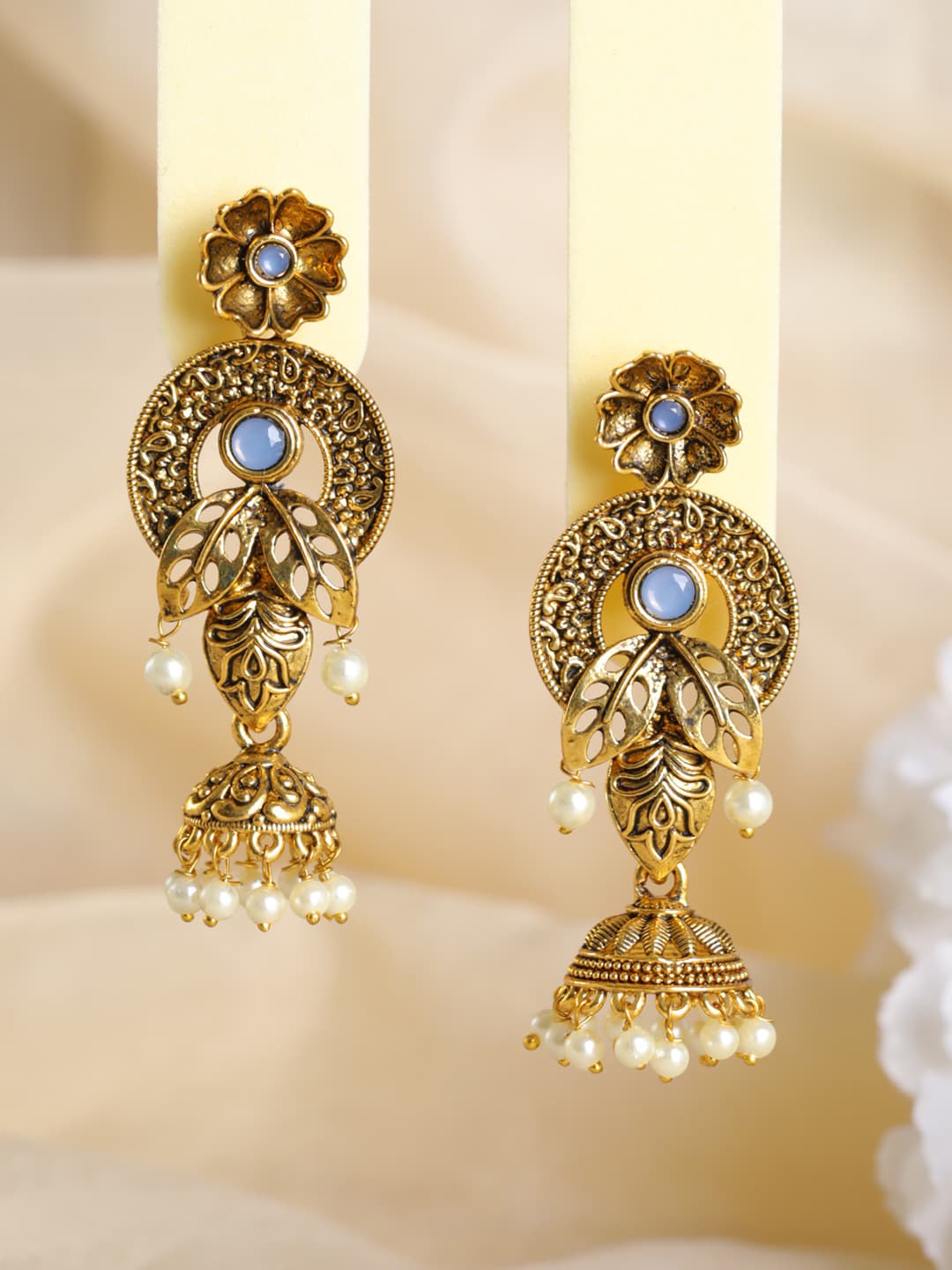 

Priyaasi Blue & Gold-Toned Contemporary Jhumkas Earrings