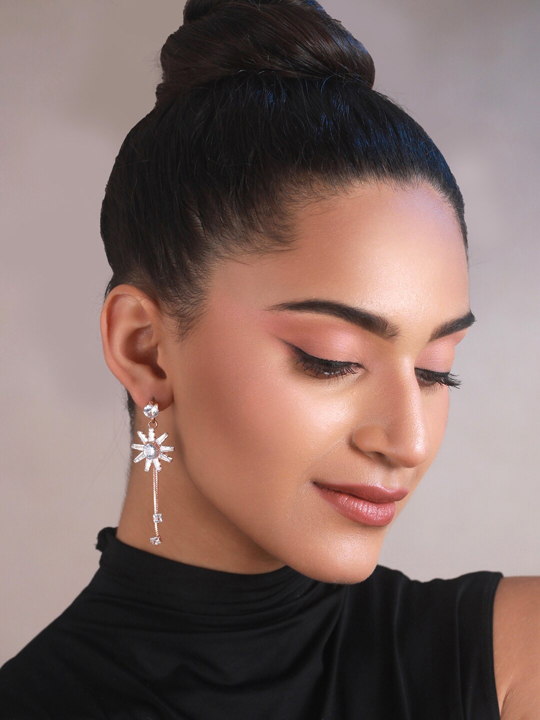 

Priyaasi Contemporary White & Gold-Plated Drop Earrings