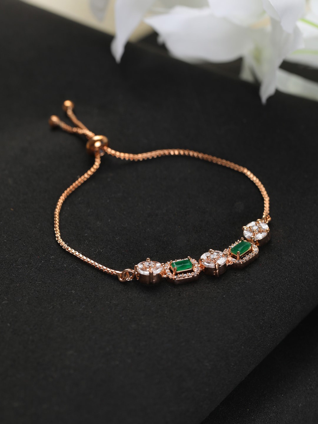

Priyaasi Women Brass American Diamond Rose Gold-Plated Link Bracelet