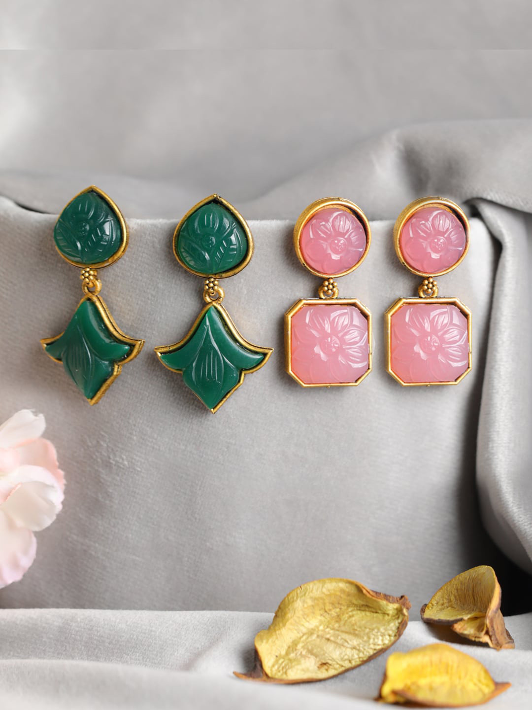 

Priyaasi Green Gold-Plated Geometric Drop Earrings