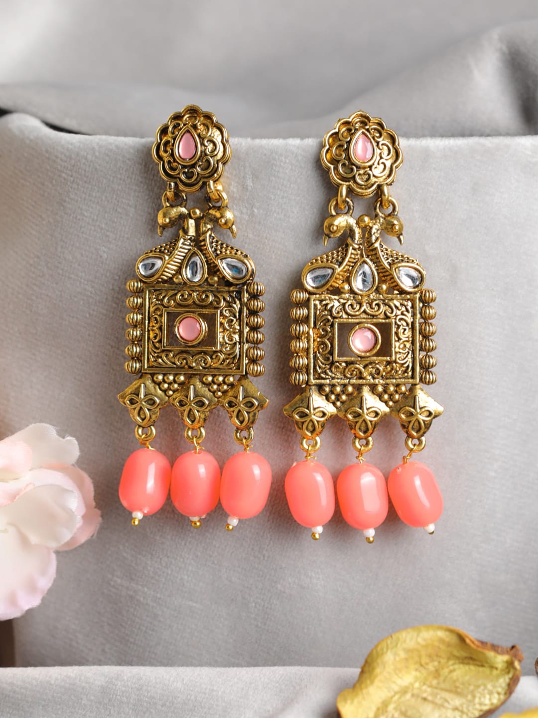 

Priyaasi Women Gold-Plated Peacock Shaped Drop Earrings