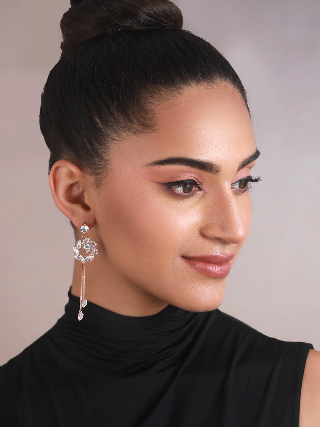 

Priyaasi White Rose Gold-Plated Circular Drop Earrings