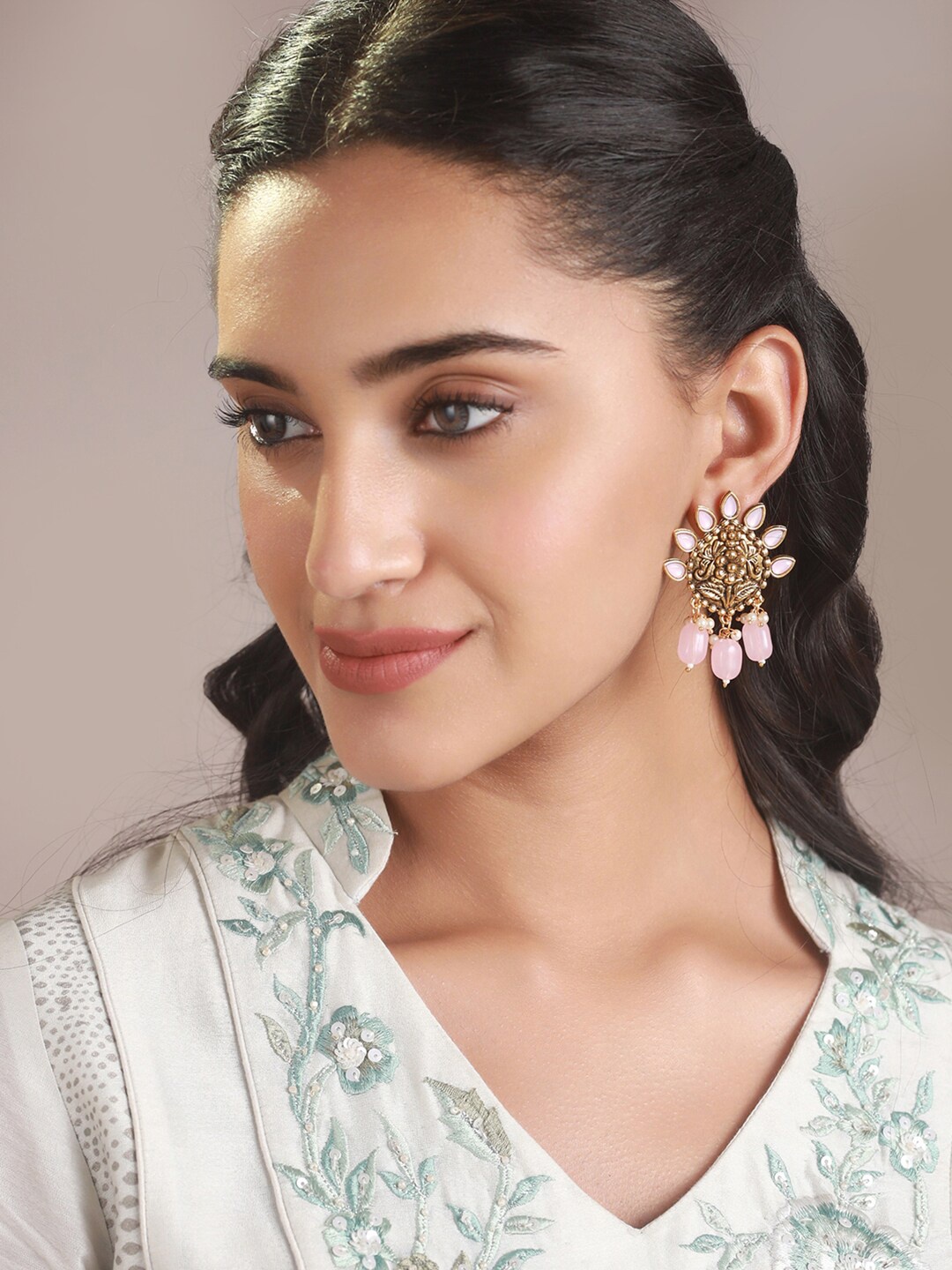 

Priyaasi Women Gold-Plated Floral Drop Earrings