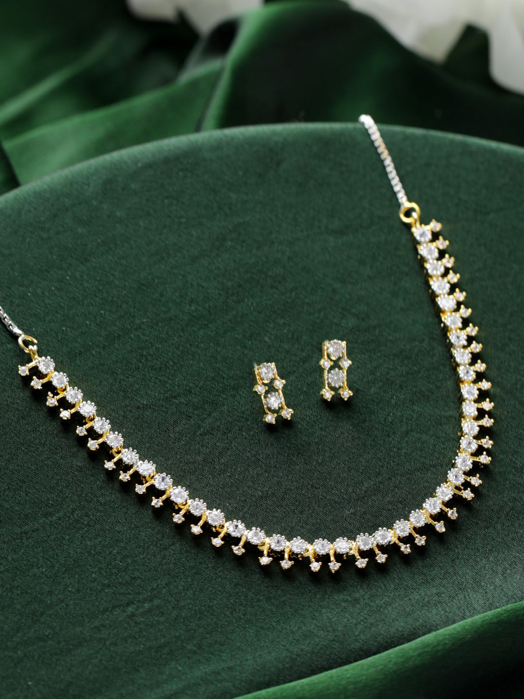 

Priyaasi Gold-Plated White AD-Studded Jewellery Set