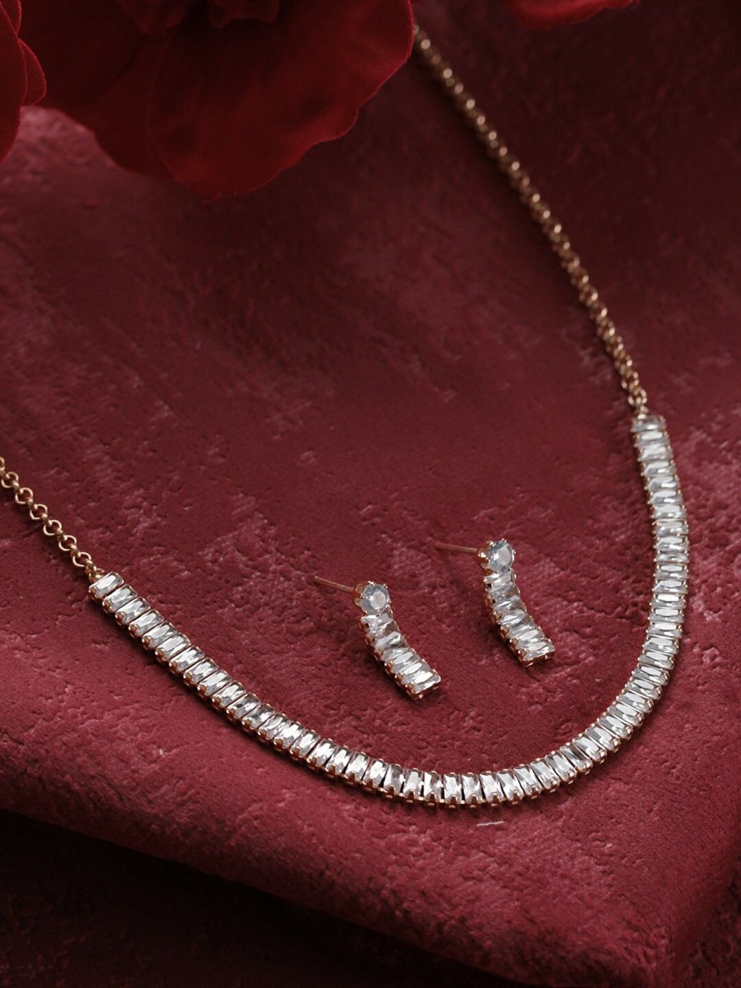 

Priyaasi Rose Gold-Plated & White AD Studded Jewellery Set
