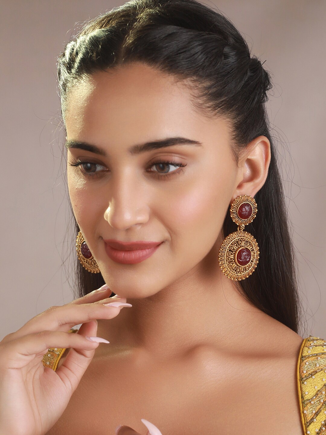

Priyaasi Women Gold-Plated Circular Drop Earrings